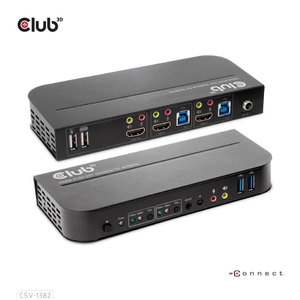 Club 3D CSV-1382 - KVM/Audio-kytkin - 2 x KVM/Audio - 1 paikallinen käyttäjä - pöytäkone - AC musta