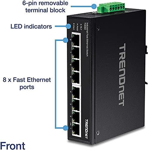 TRENDnet TI-E80 - kytkin - hallitsematon - 8 x 10/100 - DIN-kiskoon kiinnitettävä, seinäasennus - DC