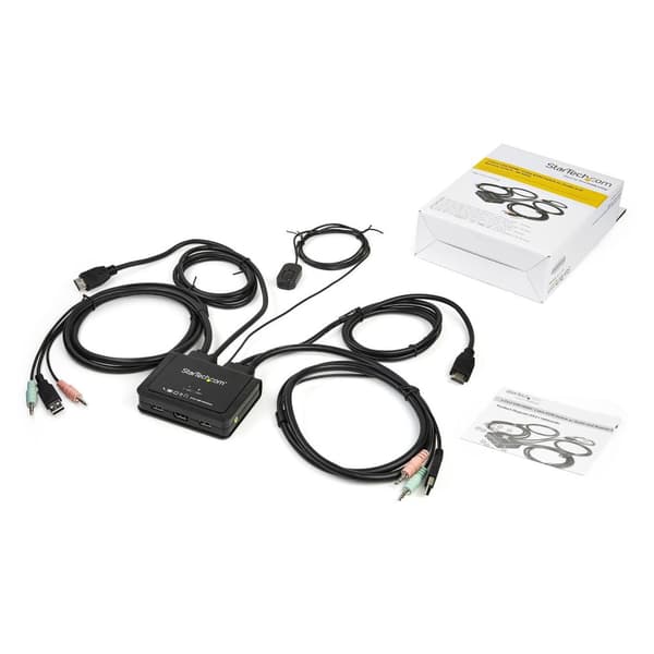StarTech.com 2-ports HDMI KVM-switch med indbyggede kabler - USB 4K 60Hz - KVM/Audio Switch - 2 x KVM/Audio - 1 lokal bruger - Desktop