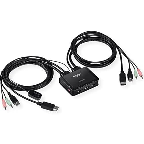 TRENDnet TK-220DPI 2-portars 4K DisplayPort 1,2 KVM-switch med ljud, 4K UHD (3840 x 2160@60Hz), 3,5 mm högtalare/mikrofon, USB 2.0, integrerade kablar