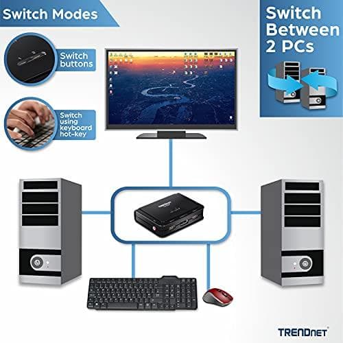 TRENDnet TK-220DPI 2-portars 4K DisplayPort 1,2 KVM-switch med ljud, 4K UHD (3840 x 2160@60Hz), 3,5 mm högtalare/mikrofon, USB 2.0, integrerade kablar