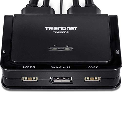 TRENDnet TK-220DPI 2-portars 4K DisplayPort 1,2 KVM-switch med ljud, 4K UHD (3840 x 2160@60Hz), 3,5 mm högtalare/mikrofon, USB 2.0, integrerade kablar