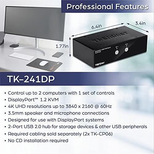 TRENDnet TK 241DP - KVM/Audio/USB Switch - 2 x KVM/Audio/USB - 1 lokal användare - Desktop