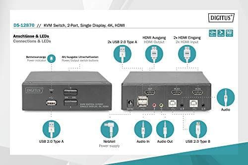 DIGITUS DS-12870 - KVM/Audio/USB switch - 2 x KVM/Audio/USB - 1 lokal användare - stationär dator