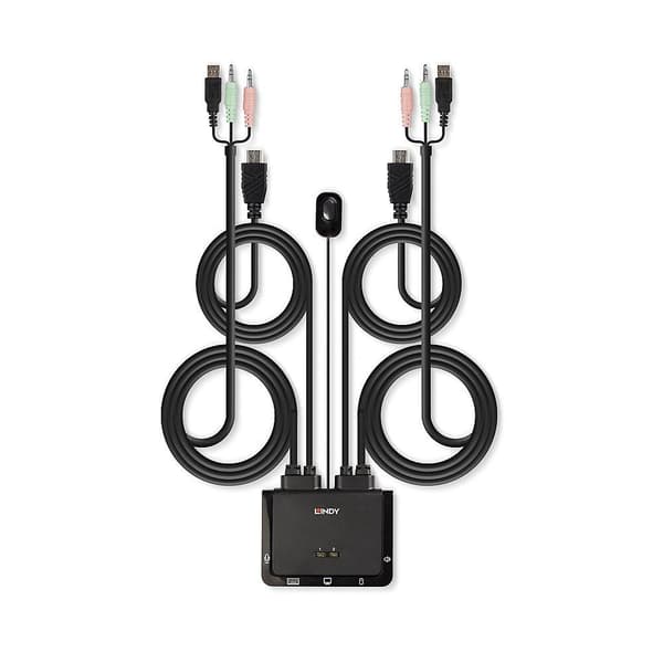 LINDY 2-porttinen HDMI 2.0, USB 2.0 ja äänikaapeli KVM-kytkin, 42345