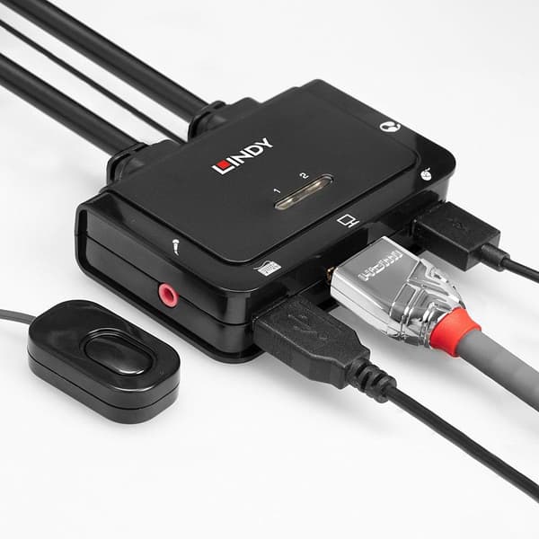 LINDY 2-porttinen HDMI 2.0, USB 2.0 ja äänikaapeli KVM-kytkin, 42345