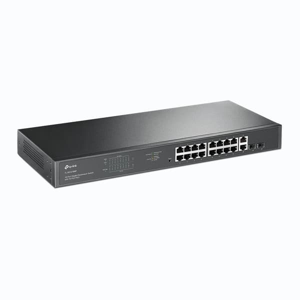 TP-Link JetStream TL-SG1218MP - V1 - Switch - 16 x 10/100/1000 (PoE+) + 2 x 10/100/1000 + 2 x combo Gigabit SFP - rackmonterbar - PoE+ (250 W)