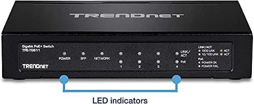 TRENDnet TPE TG611 - Switch - 4 x 10/100/1000 (PoE+) + 1 x 10/100/1000 (Uplink) + 1 x Gigabit SFP - Desktop - PoE+ (65 W)