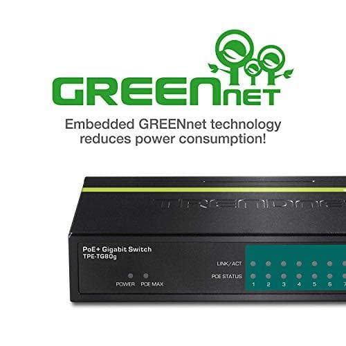 TRENDnet TPE TG80G GREENnet PoE+ Switch - Switch - 8 x 10/100/1000 (PoE+) - Desktop - PoE+ (TPE-TG80G)