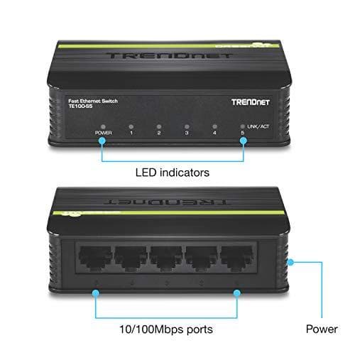 TRENDnet TE100 S5 - Switch - 5 portar - Ethernet, Fast Ethernet - 10Base-T, 100Base-TX extern (TE100-S5)