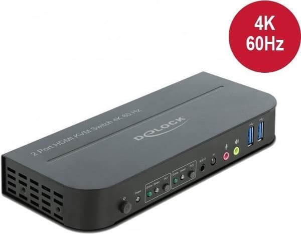 Delock HDMI KVM Switch 4K 60 Hz med USB 3.0 og lyd Sort