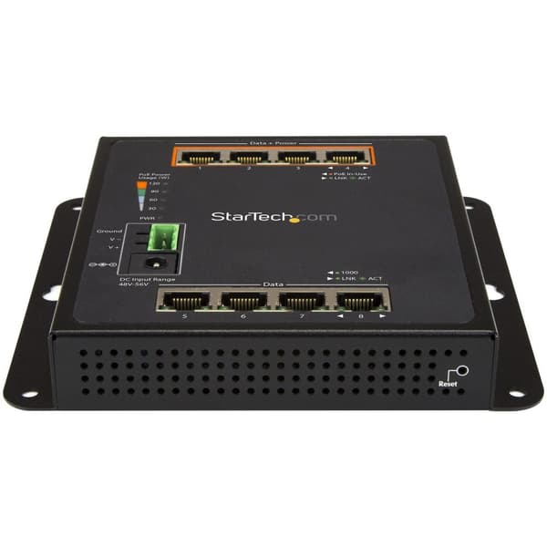 StarTech.com 8-portar (4 PoE+) Gigabit Ethernet-switch - Managed - Väggfäste med frontaccess - Switch - Managed - 4 x 10/100/1000 + 4 x 10/100/1000 (P