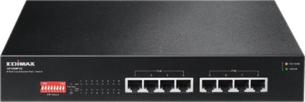 Edimax GS-1008P V2 Gigabit Ethernet-switch med 8 portar - 8x Power over Ethernet (PoE+) / Svart Svart