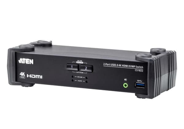 ATEN CS1822 KVMP-kytkin - KVM/Audio/USB-kytkin - 2 x KVM/Audio/USB - 1 paikallinen käyttäjä - Työpöytä musta