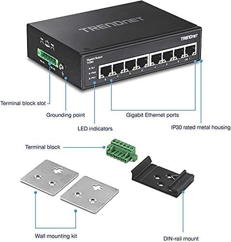 TRENDnet TI-G80 - switch - ohanterad - 8 x 100/1000/10000 - DIN-skena monteringsbar, väggmonterbar - DC (TI-G80)
