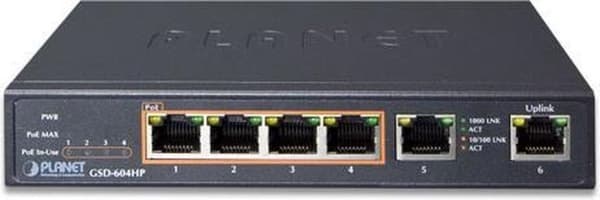 PLANET GSD-604HP Network Switch Unmanaged Gigabit Ethernet (10/100/1000) Power over Ethernet (PoE) Blå