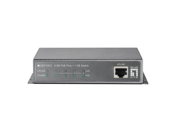 LevelOne GEP-0521 5-porttinen Gigabit PoE -kytkin, 802.3at/af PoE, 4 PoE-lähtöä, 115 W