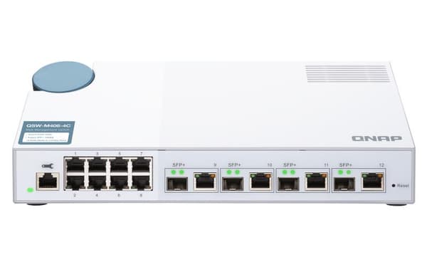 QNAP QSW-M408-4C - Kytkin - hallittu - 8 x 10/100/1000 + 4 x C 10G-Bit SFP+ - pöytäkone