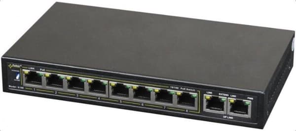 PULSAR S108 nätverksswitch Fast Ethernet (10/100) Power over Ethernet (PoE) Svart Svart