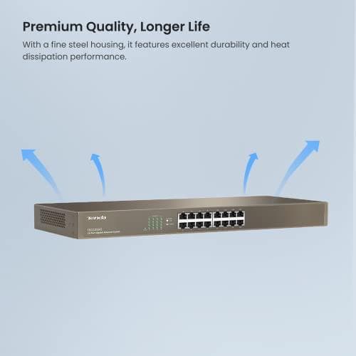 Tenda TEG1016G nätverksswitch Ohanterad Gigabit Ethernet (10/100/1000) 1U Blå