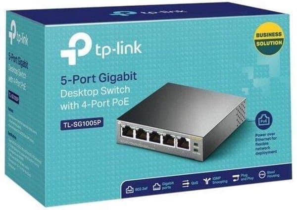TP-Link 5-porttinen gigabitin pöytätietokoneen PoE-kytkin, jossa on 4 porttia
