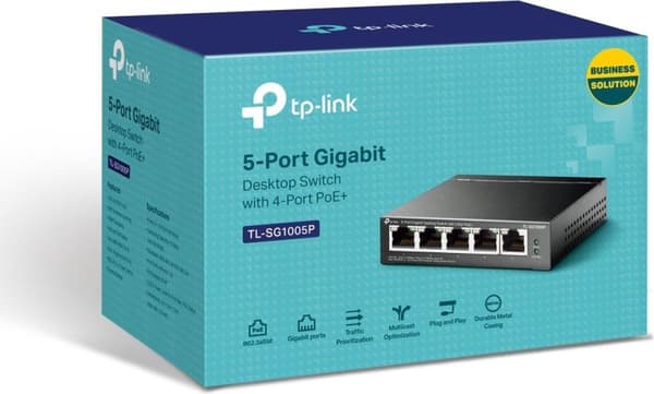 TP-Link 5-porttinen gigabitin pöytätietokoneen PoE-kytkin, jossa on 4 porttia