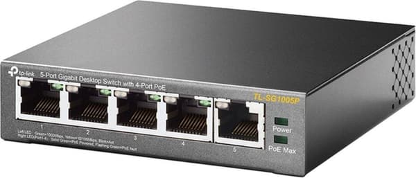 TP-Link 5-porttinen gigabitin pöytätietokoneen PoE-kytkin, jossa on 4 porttia