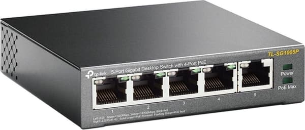 TP-Link 5-porttinen gigabitin pöytätietokoneen PoE-kytkin, jossa on 4 porttia