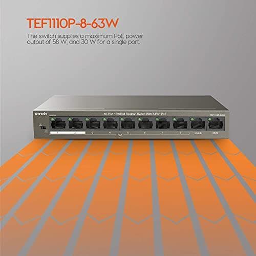 Tenda TEF1110P-8-63W nätverksswitch Obemannad Fast Ethernet (10/100) Power over Ethernet (PoE) Svart