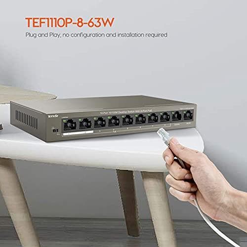 Tenda TEF1110P-8-63W nätverksswitch Obemannad Fast Ethernet (10/100) Power over Ethernet (PoE) Svart