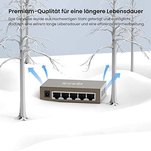 Tenda TEG1005D -verkkokytkin, hallitsematon gigabitin Ethernet (10/100/1000), harmaa