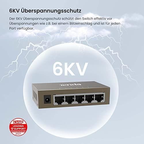 Tenda TEG1005D -verkkokytkin, hallitsematon gigabitin Ethernet (10/100/1000), harmaa
