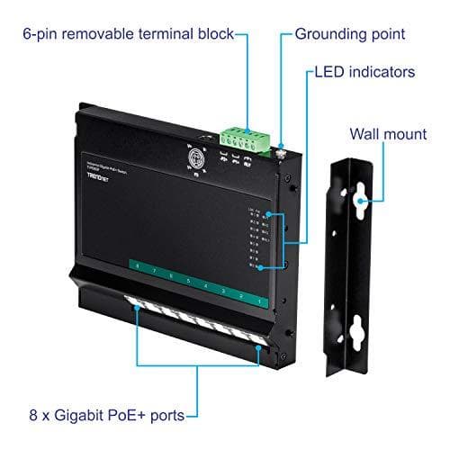 TRENDnet TI-PG80F - Industriell - switch - ohanterad - 8 x 10/100/1000 (PoE+) - DIN-skena monteringsbar, väggmonterbar - PoE+ (200 W)