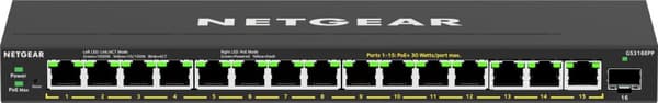 NETGEAR Plus GS316EPP - kytkin - hallittu - 15 x 10/100/1000 (PoE+) + 1 x SFP - pöytäkone, seinälle kiinnitettävä - PoE+ (231 W)