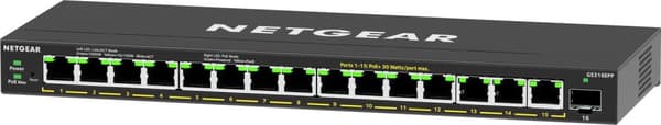 NETGEAR Plus GS316EPP - kytkin - hallittu - 15 x 10/100/1000 (PoE+) + 1 x SFP - pöytäkone, seinälle kiinnitettävä - PoE+ (231 W)