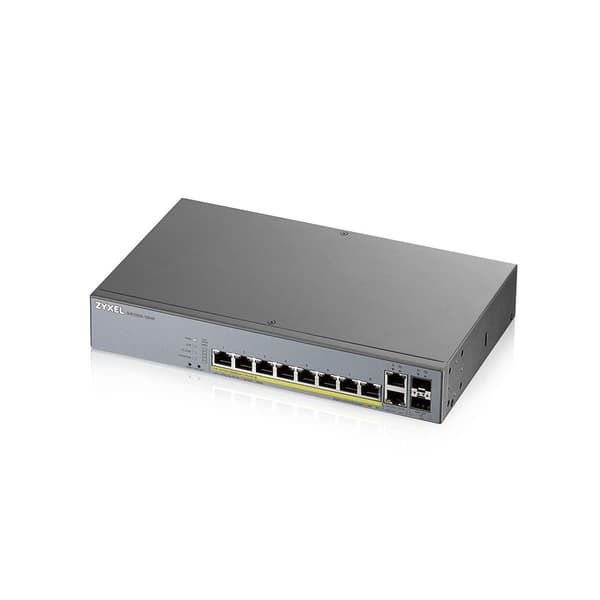 Zyxel GS1350-12HP - Switch - Smart - 8 x 10/100/1000 (PoE+) + 2 x 10/100/1000 (upplänk) + 2 x Gigabit SFP (upplänk) - Desktop, rackmonterbar - PoE+ (1