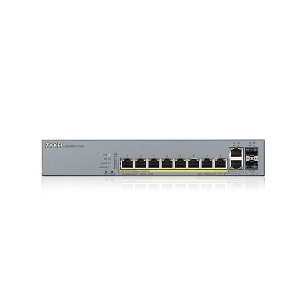 Zyxel GS1350-12HP - Switch - Smart - 8 x 10/100/1000 (PoE+) + 2 x 10/100/1000 (upplänk) + 2 x Gigabit SFP (upplänk) - Desktop, rackmonterbar - PoE+ (1