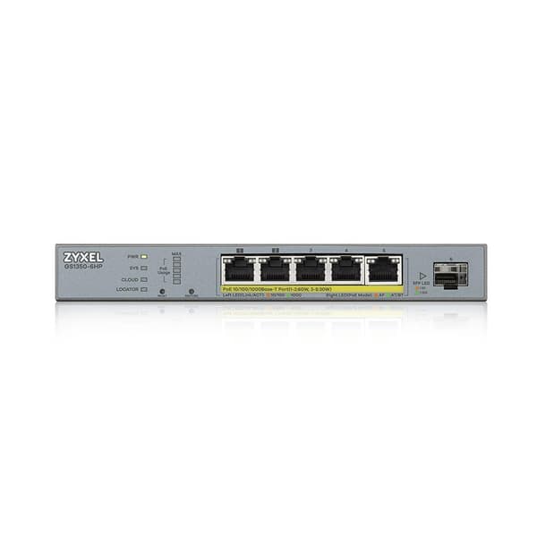 Zyxel GS1350-6HP - Switch - Smart - 5 x 10/100/1000 (PoE+) + 1 x Gigabit SFP (Uplink) - Desktop - PoE+ (250 W) (GS1350-6HP-EU0101F)