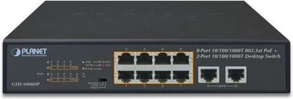 PLANET GSD-1008HP Network Switch Unmanaged Gigabit Ethernet (10/100/1000) Power over Ethernet (PoE) 1U Blå