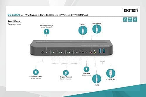 DIGITUS - KVM/Audio Switch - 4 x KVM/Audio - 1 lokal användare - Desktop