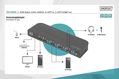 DIGITUS - KVM/Audio Switch - 4 x KVM/Audio - 1 lokal användare - Desktop