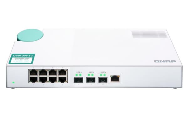 QNAP QSW-308-1C - Switch - Ohanterad - 2 x 10 Gigabit SFP+ + 1 x C 10G-bitars SFP+ + 8 x 10/100/1000 - Desktop