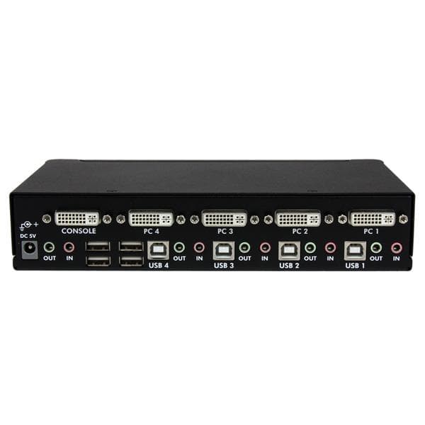 StarTech.com 4 Port Dual Link DVI USB KVM-switch med ljud - DVI KVM Desktop Switch - KVM/Audio/USB Switch - USB - 4 x KVM/Audio/USB - 1 lokal användar