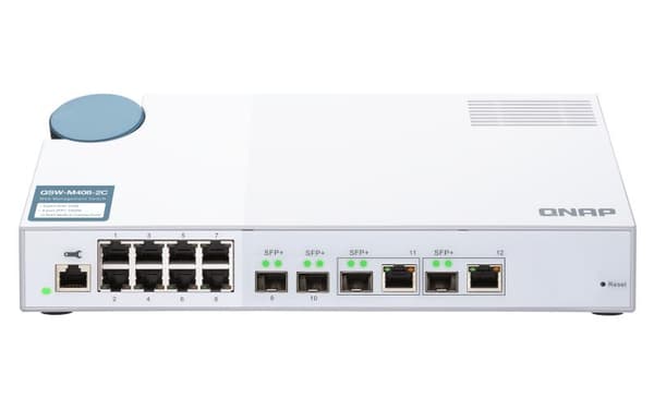 QNAP QSW-M408-2C - Kytkin - hallittu - 2 x 10 Gigabit SFP+ + 2 x C 10 G-Bit SFP+ + 8 x 10/100/1000 - Pöytäkone