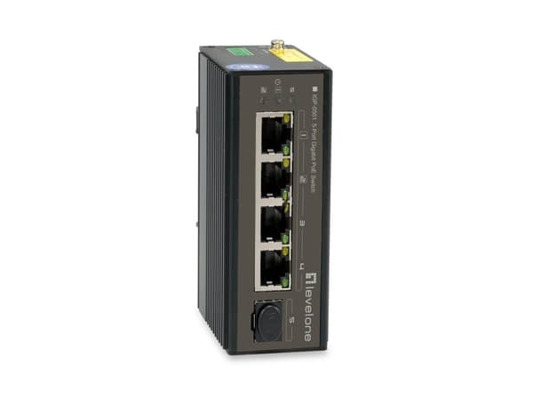 LevelOne 5-portars Gigabit Industrial Switch - DIN-Schiene - -30°C till 65°C - Gigabit Ethernet (10/100/1000) - Vollduplex - Power over Ethernet (PoE)