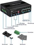 Miniatyrbild 3 av 6: TRENDnet TI-PG62B - switch - ohanterad - 4 x 10/100/1000 (PoE+) + 2 x Gigabit SFP - DIN-skena monteringsbar, väggmonterbar - PoE+ (120W) - DC (TI-PG62