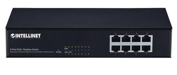Intellinet 8-Port PoE+ Desktop Switch - Kytkin + 8 x 10/100 PoE+ - Pöytäkone - PoE+ (560764)