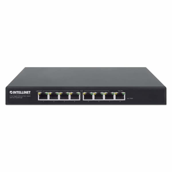 Intellinet IPS-08G-85W - Switch - ohanterad - 8 x 10/100/1000 (PoE+) - Desktop - PoE Passthrough / PoE+ (85 W)