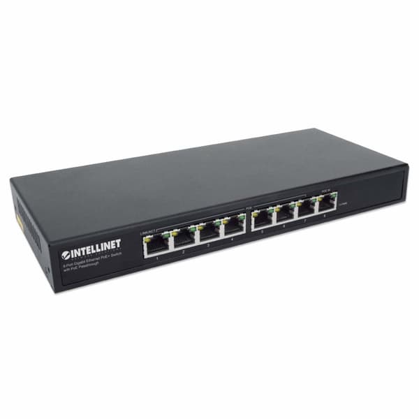 Intellinet IPS-08G-85W - Switch - ohanterad - 8 x 10/100/1000 (PoE+) - Desktop - PoE Passthrough / PoE+ (85 W)