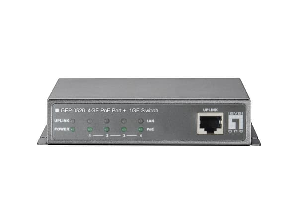 Level One GEP-0520 4-porttinen Gigabit PoE 1-porttisella työpöytäkytkimellä (sisältää virtalähteen)
